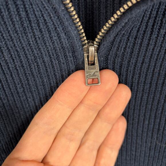 Hollister Chunky Ribbed Oversized Half Zip Sweater navy blue white stripe Medium - Picture 5 of 9